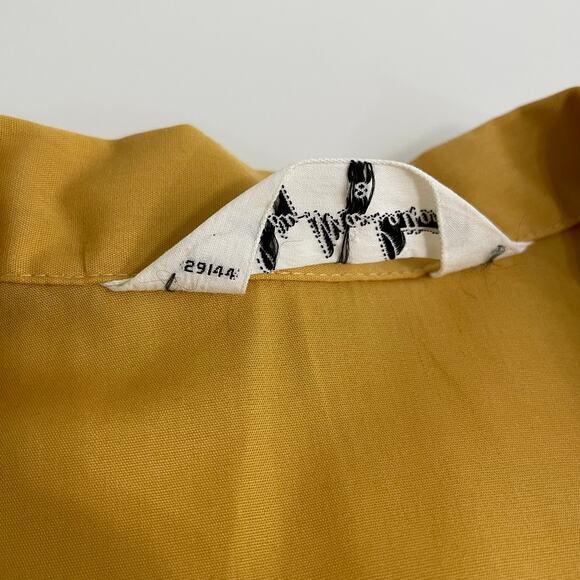 Vintage 1950s Womens Blouse Dagger Collar Button Up Dress Shirt Mustard Balloon - Picture 8 of 13